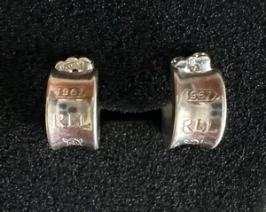 Vintage Ralph Lauren RLL 1967 Silver Signet Earrings Wide Huggie Hoops Rare - Picture 1 of 7