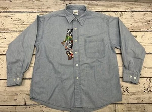 VTG 1998 Warner Bros Embroidered Characters Denim Button Down Long Sleeve Shirt - Picture 1 of 9