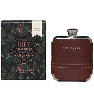 Ted Baker - Walnut Brown Brogue Hip Flask in Presentation Gift Box - Picture 1 of 5