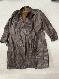 VINTAGE BROWN LEATHER MILITARY TRENCH ? COAT - WW2 ? GERMAN ? RICK LOEB MUNCHEN - Picture 1 of 17