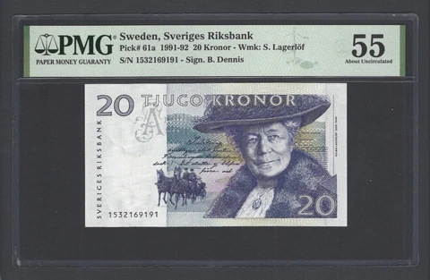 Sweden 20 Kronor 1991-92 P61a About Uncirculated Cover