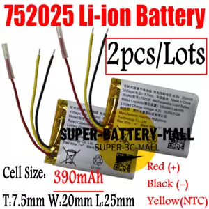 2pcs 752025 3WIRE 390mAh Li-ion Rechargeable Battery for Charging Case MP3 MP4 - Picture 1 of 3