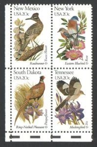 Unused US Postage Block 20 Cent Stamps State Birds New Mexico New York S Dakota - Picture 1 of 5