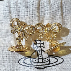 Vivienne Westwood NANA Gold Tone tiebow 3D Orb Earrings #248