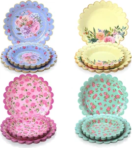 64 Pcs Floral Tea Party Disposable Plates Vintage Paper Plates Set 9 Inch Aftern - Picture 1 of 7