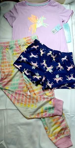 Cat & Jack Girls Pajamas Unicorn Multicolor Size L  (10-12) 3 Piece Set New Tags - Picture 1 of 9