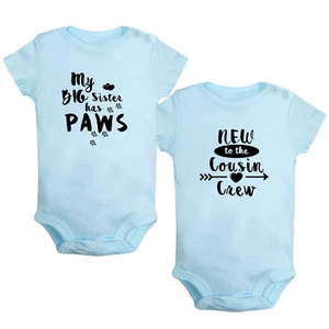 MY BIG SISTER HAS PAWS & New to Cousin Crew Romper Baby Bodysuit Infant Jumpsuit - Bild 1 von 26
