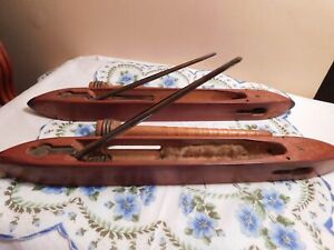 Weaving Tool Wood Shuttle Metal Tips with cover Bobbin Set Antique Vintage