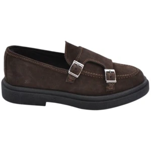 Scarpe uomo mocassino fibbia doppia argento in vera pelle marrone scamosciata bu - Foto 1 di 9