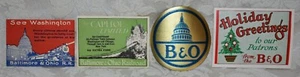 120c. POSTER STAMPS: 3x BALTIMORE & OHIO RAILROAD + HOLIDAY GREETINGS, FROM B&O - Picture 1 of 2