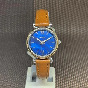 Fossil ES4701 Carlie Mini Three-Hand Tan Leather Blue Analog Ladies Dress Watch - Picture 1 of 7