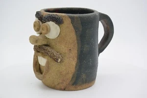 Vintage Studio Art Pottery 3D Funny Ugly Face Stoneware Mug Approx 5”H - Picture 1 of 8