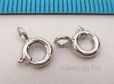 10x ITALIAN RHODIUM plated STERLING SILVER SPRING ROUND RING CLASP 6mm #2564 - Image 1 of 2