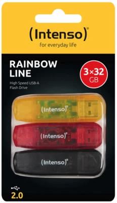 Intenso USB Stick 32GB Speicherstick Rainbow Line gelb, rot, schwarz 3er Pack - Bild 1 von 2