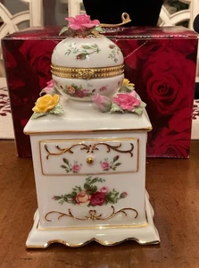 Vintage Royal Albert Musical Box Macinacaffè Suona Old Country Rose Mint Trinket - Foto 1 di 8