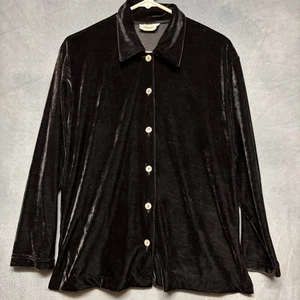 VTG Petite Impressions Velvet Shirt Made in USA Button Down Witchy Goth Soft - Picture 1 of 10