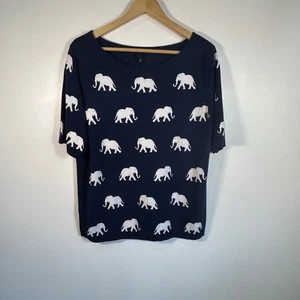 Talbots Women's Navy Blue Elephant Print Knit Top Size XL Short Sleeve - Picture 1 of 10