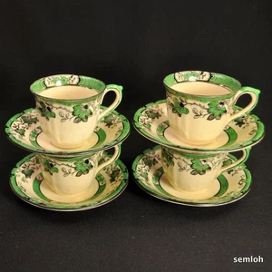 Mason's Ashworth Set of 4 Cup & Saucers 1891-1923 Patent Ironstone Green Silver - Picture 1 of 11