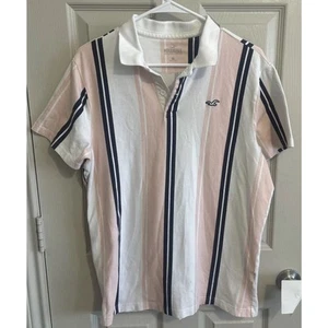 Hollister Polo Uomo Grande Rosa Blu Bianco Elasticizzato Collo Preppy (e1) - Foto 1 di 6