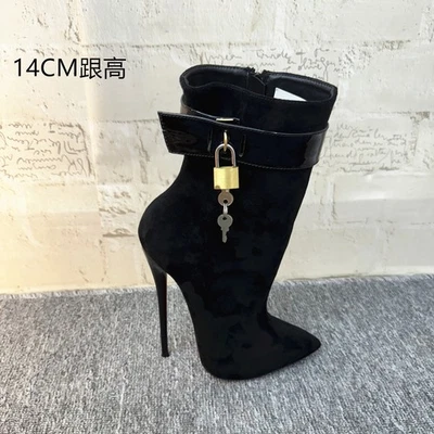 Nuevo Sexy 14-16 cm Stiletto Tacones Altos Punta Punta Botas Cortas Cremallera Botas Club Foto 1 de 4