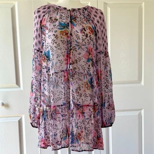 Anthropologie Maureen Babydoll Tunic purple floral print sheer top or mini dress - Picture 1 of 6