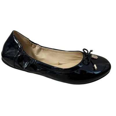 Vince Camuto Classic Black Patent Ballet Flats Bow Logo Charm Women’s Size 7M - Image 1 of 4