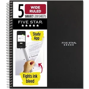Spiral Notebook + App, 5 Subject, Wide Ruled, 200 Sheets, Ink Bleed Resistant... - Picture 1 of 8