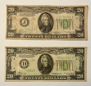 1934 $20 Twenty Dollar Federal Reserve Notes • Lot of 2 • Vintage US Currency - Picture 1 of 8