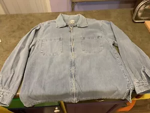 Giacca jeans vintage in velluto a coste balena larga full zip blu anni 70 taglia L DCC - Foto 1 di 8