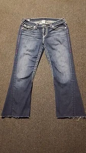 TRUE RELIGION Women’s Joey Blue DarkWashed Cotton Blend Denim Jeans 31 USA - Picture 1 of 12