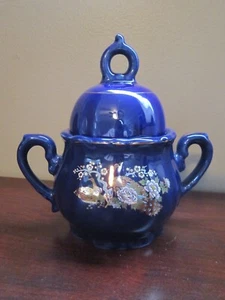 JUEGO DE TÉ VINTAGE AZUL COBALTO JAPÓN AZUCARERO CON TAPA PAVO REAL Y FLORES AÑOS 80 - Imagen 1 de 14