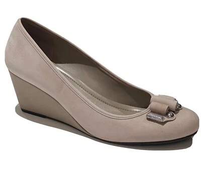 BCBGeneration Sandstone Beige Patent Leather Suede  Wedge Heels Shoes Size 9.5 - Image 1 of 4