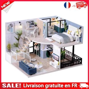 fr 3D DIY Miniature Dollhouse Wooden Double-decker Loft Handmade Model Room Deco - Photo 1/10