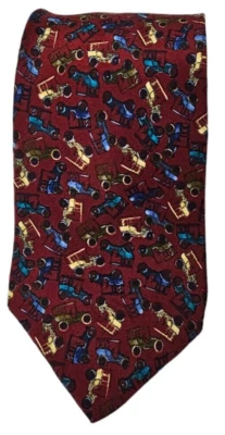 Pitti Uomo Moda Mens Neck Tie 100% Silk Made in Italy Green Blue Yellow Old Cars - Image 1 of 4