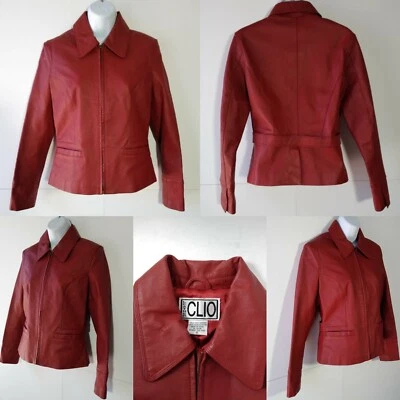 Abrigo Chaqueta CLIO Mujer Raro Rojo Granate 100% Cuero Cremallera Excelente Talla 4 Foto 1 de 4