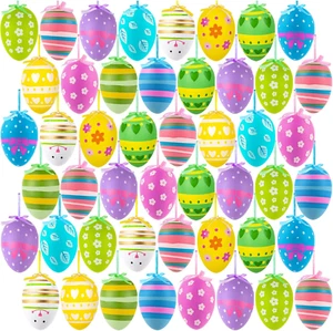 48 Pcs Easter Hanging Eggs, Multicolored Plastic Easter Egg Hanging Ornaments, D - Picture 1 of 15