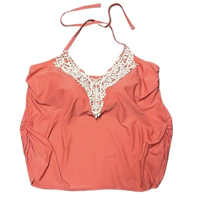 Ava and Viv lacey halter tankini top women's 24w pink coral plus sz tie neck - Image 1 of 4