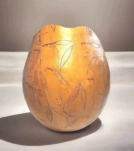 Jarrón de calabaza recipiente hoja grabada festoneado asimétrico terroso rústico decoración 4,5" # - Imagen 1 de 13