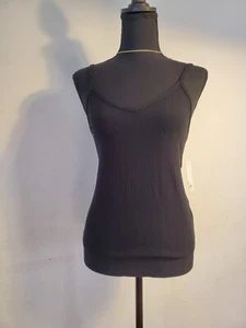 SO Size m Stretch Cami Tank Black Lace Up Back Ribbed Pattern New Waist Length - Picture 1 of 7