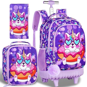 3PCS Rolling Backpack for Girls, 20" Kids Roller Wheels Bookbag, Wheeled School - Picture 1 of 7
