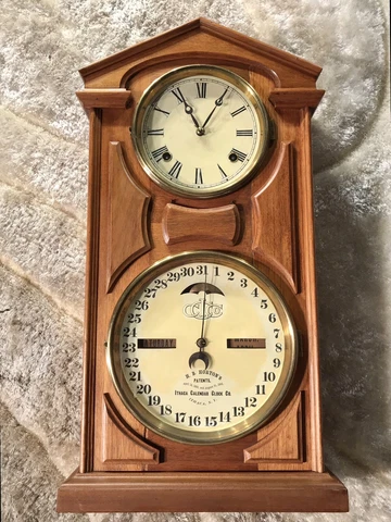 1870 ANTIQUE USA WELCHE Double Dial,Strikes,ITHACA Calendar,day,month,wall Clock Cover