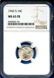 1943 S NGC MS65FB Mercury Dime 10c US Mint Coin Silver Better 1943-S MS-65 FB  - Picture 1 of 3
