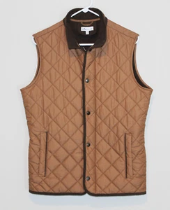 Peter Millar Khaki Tan Brown Essex Quilted Travel Vest Full Zip Snap Mens Small - Picture 1 of 8