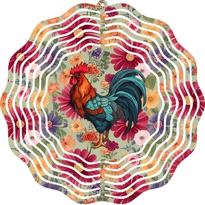 10" Metal Wind Spinner Rooster Chicken Farmhouse Outdoor Garden Yard Decor Gift - Picture 1 of 9