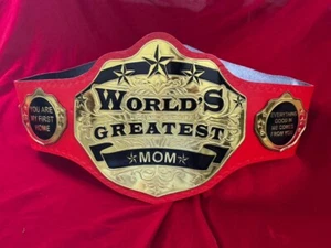 World Greatest Mom Gift Championship Belts 2mm Brass Adult Size Red - Picture 1 of 6
