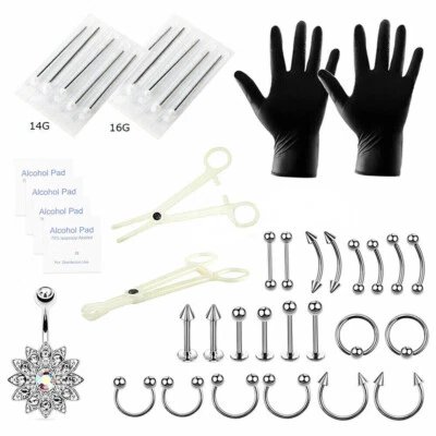 41pcs Body Piercing Kit 14G 16G Needle Body Jewelry Ear Nose Navel Lip Tongue - image 1 of 4