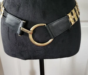 Vintage Women's Black and Gold Stretch Belt 1990's - Picture 1 of 12