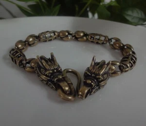 Pulsera de hombre con estatua de cabeza de dragón fresca de cobre puro de latón envejecido - Imagen 1 de 5