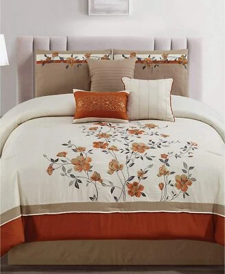 Hallmart Collectibles Judith Embroidered 7 Piece Queen Comforter Set Spice - Image 1 of 2