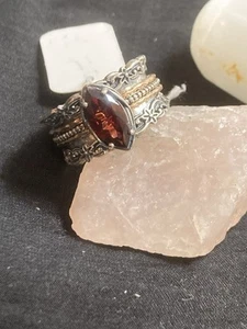 Marquise Garnet Sterling Silver Two-Tone Spinner Ring by Or Paz - Size 8 - Picture 1 of 9